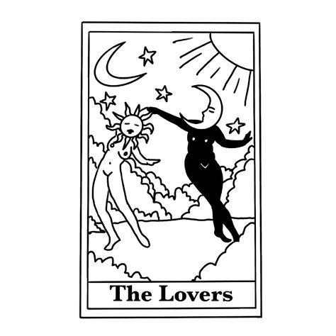 Tarot Card Drawings Lovers, The Lovers Tarot Card Tattoo Traditional, Tarot Card Doodle, Tarot Card Painting, The Lovers Tarot Card Tattoo, The Lovers Tattoo, Lovers Tattoo, Maching Tattoos, Sunset Sticker