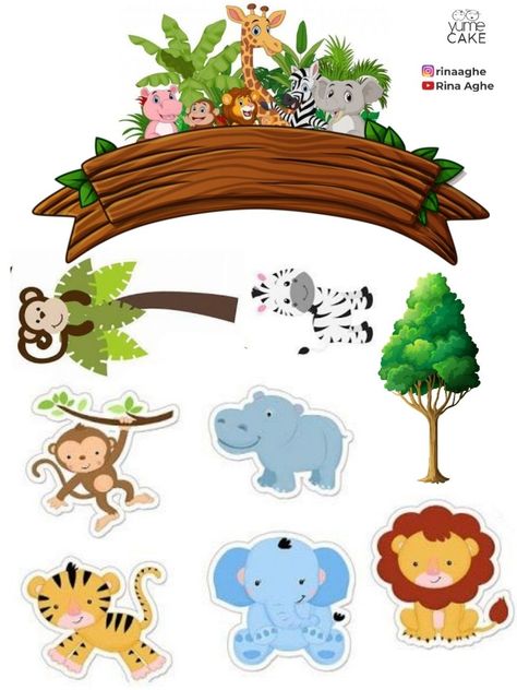 Animal Zoo Jungle Topper Cake Printable image and visual related images Tree Cake Topper Printable, Safari Theme Cake Topper Printable, Jungle Cake Topper Printable, Topper Cake Printable, Jungle Theme Cake Topper, Zoo Theme Birthday Cake, Zoo Cake Topper, Safari Tree, Animal Topper