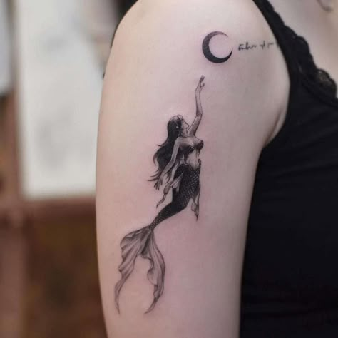 mermaid tattoo on arm Mermaid Tattoo, A Mermaid, A Tattoo, Tattoo On, Tattoo Designs, Mermaid, I Hope, Moon, Fish