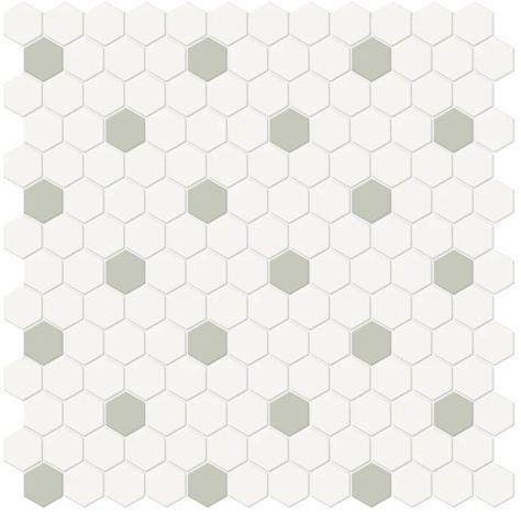 Soho Soft Sage 1″ Hexagon with Insert Mosaic Matte – Virginia Tile Company Hexagon Mosaic Tile Bathroom, Bathroom Floor Tile Patterns, Hexagon Canvas, Home Design Color, Guest Bath Remodel, Traditional Color Palette, Bathroom Floor Tile, Flip House, New Old House