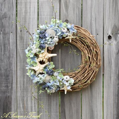 Starfish Beach: Beach Wreath, Beach House Wreath, Ocean Wreath, Seashore Wreath, Seashell Wreath, Po Sea Wreath, Ocean Wreath, Coastal Door, Victorian Wreath, House Wreath, Silk Flower Wreaths, Porch Wreath, Wreath Boxes, Nautical Wreath