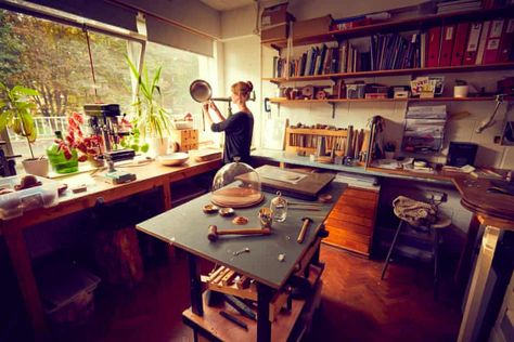 The ancient craft of silversmithing - in pictures | Art and design | The Guardian Silversmithing Studio, Jewelry Studio Space, Business Office Ideas, Ancient Crafts, Workshop Inspiration, Business Incubator, Candle Making Studio, Jewellery Project, Jewellery Studio