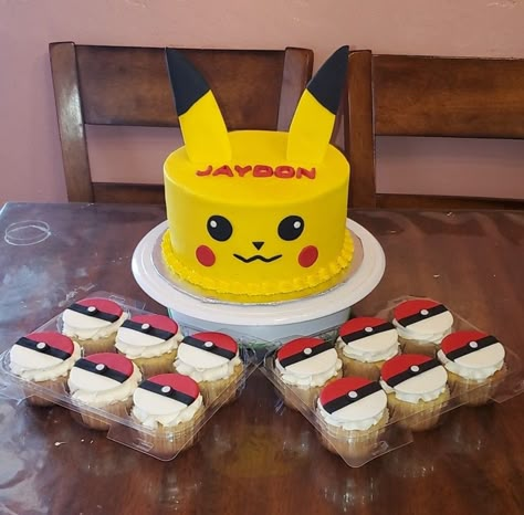 Pokemon Birthday Treats, Pokemon Birthday Cake Diy, Pichachu Cake, Pikachu Birthday Cake, Pokemon Ball Cake, Pokemon Cupcake Cake, Simple Pokemon Cake, Pokemon Birthday Party Cake, Pokemon Cakes