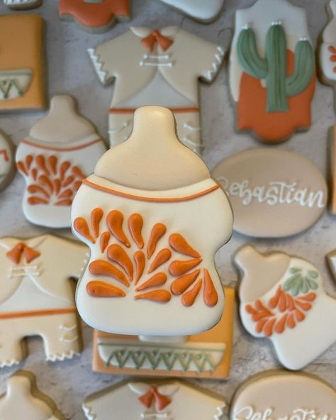 Mexican Boho Baby Shower Theme, Mexican Style Baby Shower Ideas, Baby Shower Ideas Mexican Theme, Vintage Mexican Baby Shower Theme, Mexican Baby Announcement, Cielito Lindo Gender Reveal, Spanish Baby Shower Theme, Cielito Lindo Cookies, Charro Baby Shower Theme