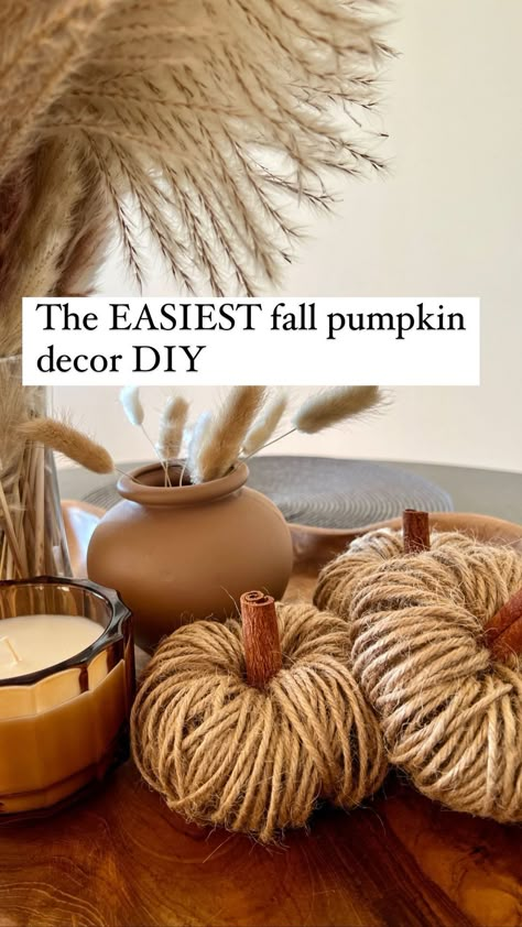 Katie Unicorn | Home & Garden Design | The EASIEST pumpkin decor DIY! All you need is some twine, cinnamon sticks, and wire. Add a little hot glue and you’ve got the cutest… | Instagram Twine Pumpkins Fall Crafts, Jute Twine Pumpkins, Cinnamon Stick Decor, Jute Pumpkins Diy Video, Diy Twine Pumpkins, Jute Pumpkins Diy, Fall Decor Without Pumpkins, Twine Pumpkins Diy, Pumpkin Stems Diy