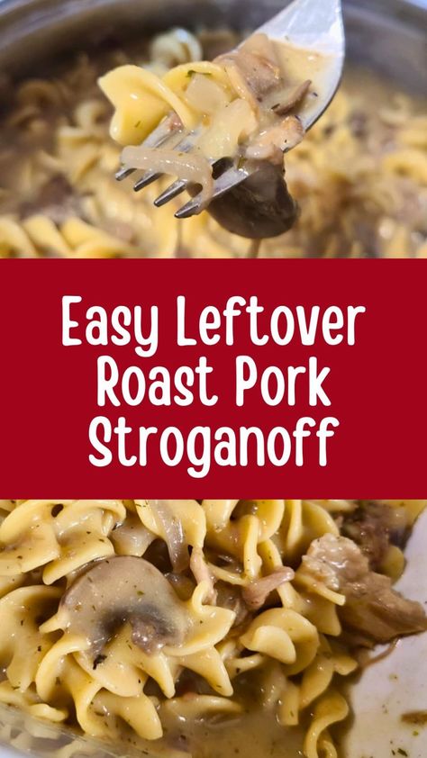 Transform your leftover roast pork into a delicious and comforting meal with this Easy Leftover Roast Pork Stroganoff. This recipe is a quick and simple way to breathe new life into your leftovers, combining tender roast pork with a rich and creamy mushroom sauce. Leftover Pork Roast Recipes, Leftover Pork Loin Recipes, Pork Stroganoff Recipe, Pork Casserole Recipes, Pork Stroganoff, Leftover Pork Recipes, Shredded Pork Recipes, Leftover Pork Tenderloin, Leftover Pork Chops