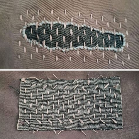 My Best Attempt At Sashiko So Far Visible Mending Stitches, Clothing Repair, Boro Stitching, Mending Clothes, Make Do And Mend, Sashiko Embroidery, Visible Mending, Repair Clothes, Slow Stitching