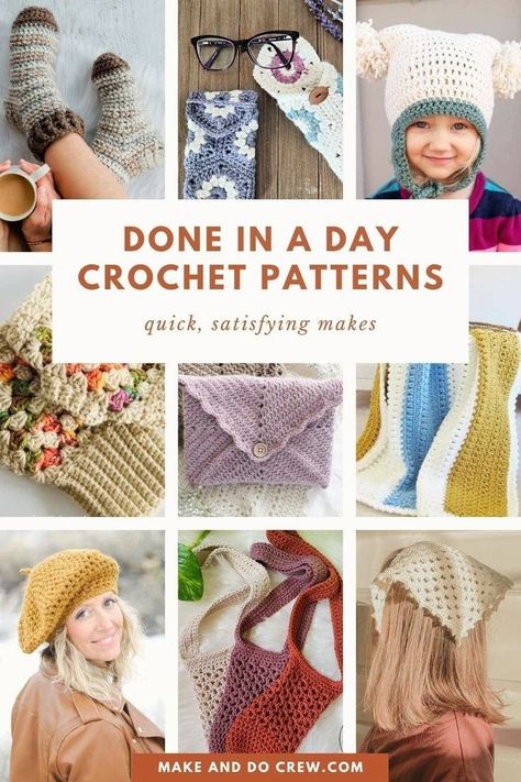 Discover a collection of free modern crochet patterns, curated by Make and Do Crew and perfect for quick gifts and DIY projects. From stylish crochet slippers to knit look mittens, beginner-friendly designs await. Create fast crochet projects like cozy hats, scarves, and even sweaters. Find last-minute gift ideas for Christmas, birthdays, and beyond. The one-hour patterns and small crochet projects are ideas for beginners. Visit the blog to browse the free, trendy crochet patterns. Fast Crochet Patterns, Fast Crochet Projects, Small Crochet Projects, Cozy Hats, Crochet Elf Hat, Small Crochet Gifts, Easy Beginner Crochet Patterns, Crochet Project Free, Small Patterns