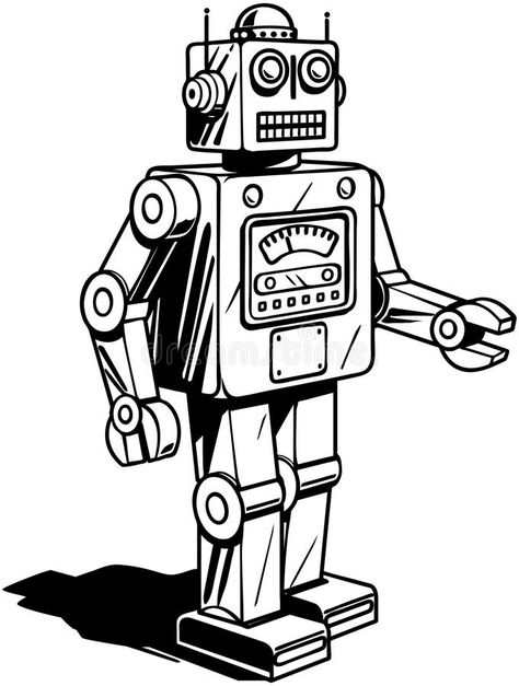 Vintage Robot Art, Robot Clipart, Robot Tattoo, Robot Theme, Robot Cartoon, Robot Party, Vintage Robots, Robot Illustration, Procreate Ipad Art