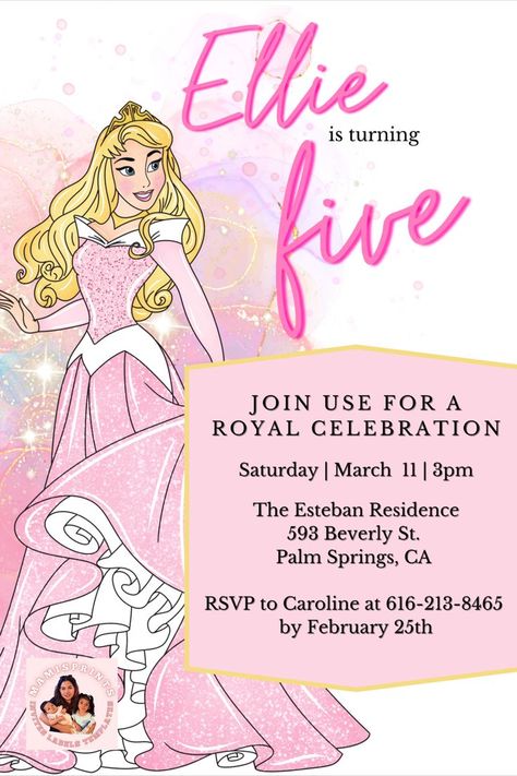 Sleeping Beauty Birthday, Princess Aurora, Jan 20, Invitation Printable, Birthday Party Invitation, Palm Springs, Birthday Party Invitations, Pink And Gold, Party Invitations