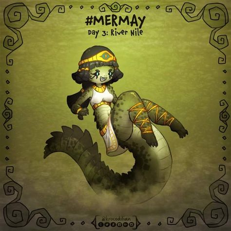 Merfolk Oc, Crocodile Mermaid, Mermay Art, Crocodile Illustration, River Nile, Hybrid Art, Pirate Art, Monster Characters, Cute Fantasy Creatures