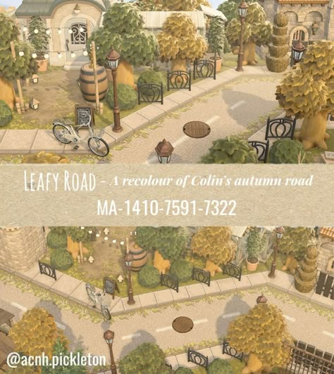 Pickle on Instagram: “Leafy Road - A recolour of Colin’s autumn road So, since featuring my recolour of @colin.crossing ‘s autumn roads, a fair few people have…” Autumn Road Acnh Code, Leafy Path Acnh, Acnh Colin Crossing Codes, Leafy Road Acnh, Animal Crossing Road Design Code, Colin Crossing Path Codes, Animal Crossing Codes Road, Acnh Paths Designs Road, Acnh Road Paths Designs