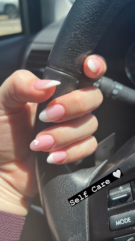 French Tip Dip Powder Nails, French Tip Nails With Heart, Nails With Heart Accent, French Tip Dip, Selfcare Day, Ring Finger Nails, White Tip Nails, Nail Tip Designs, Country Nails