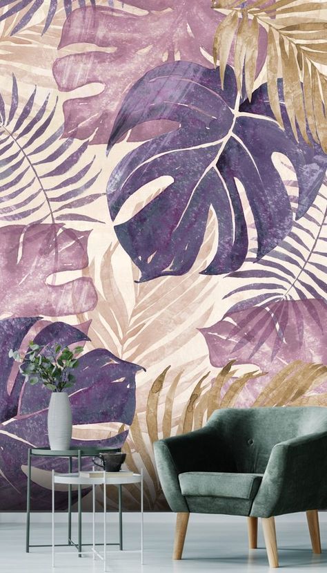 Colourful Wallpapers, Tropical Leaves Wallpaper, Jungle Wall Mural, Fabulous Wallpaper, Mural Room, Wall Pop, Bedroom Painting, Palm Leaf Wallpaper, Jungle Wall