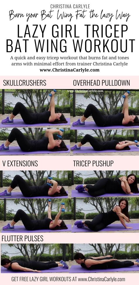 Lazy Girl Bat Wing Tricep Workout - Christina Carlyle Bat Wings Workout, Bat Wing Workout, Wing Workout, Bat Wing Exercises, Tricep Pushup, Wings Workout, Christina Carlyle, Hiit Workouts Treadmill, Lazy Girl Workout