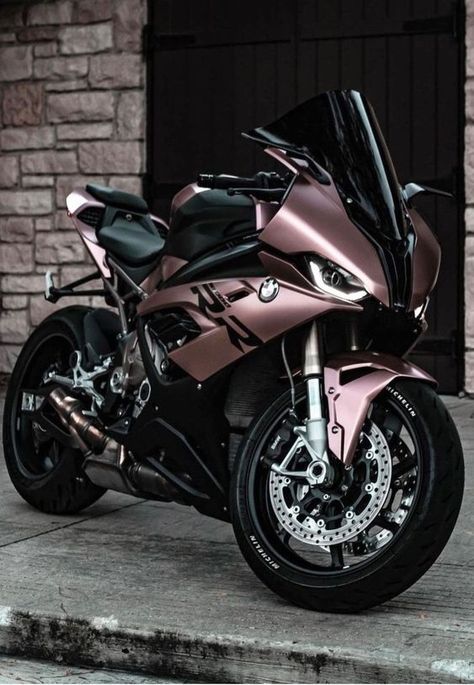 Black And Silver Motorcycle, Pink Motorbike Aesthetic, Black And Rose Gold Motorcycle, Sport Bikes Aesthetic, Pink And White Motorcycle, Motorcycle Sport Bikes, Cool Motorbikes, Bmw Bikes Motorcycles, Pink Motorcycle Aesthetic