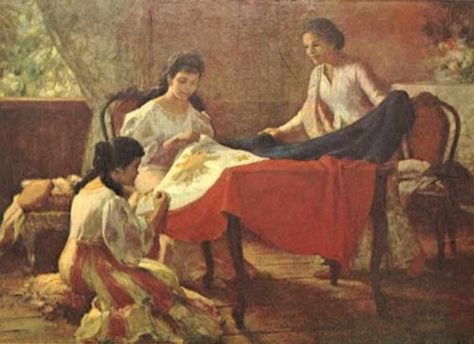 "The Making of the Philippine Flag" painted by National Artist Fernando Amorsolo Fernando Amorsolo, Filipino Art, Philippine Art, Philippines Culture, Flag Painting, Filipino Culture, Historical Painting, History Painting, Today In History