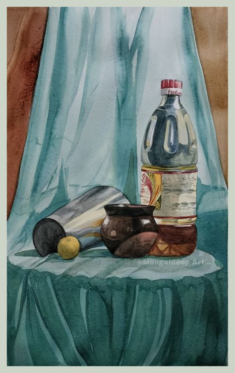 #study_work #Watercolour #Mangaldeep_art #biman_gorai_art #still_life_study Stilllife Paintings Acrylic, Still Life Painting Pencil Shading, Still Life Drawing Poster Colour, Still Life In Watercolor, Object Drawing Still Life Watercolor Painting, Watercolour Objects, Still Life Watercolor Paintings, Watercolour Still Life Painting, Watercolour Scenery