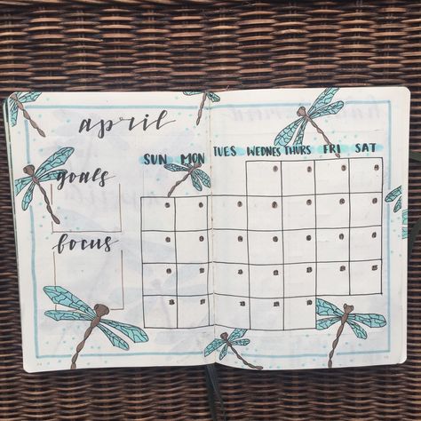 Dragonfly Bujo Theme, Bullet Journal April Theme, May Themes, Journal April, Boulet Journal, April Bullet Journal, Bulletin Journal, Bullet Journal Month, Journal Calendar