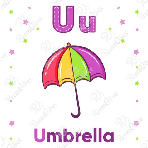 Printable English alphabet flashcard: practicing the letter U along with a cute umbrella drawing U For Umbrella, Drum Drawing, Cute Umbrella, Umbrella Drawing, Cute Umbrellas, Camera Drawing, Cute Camera, Object Drawing, Ship Drawing