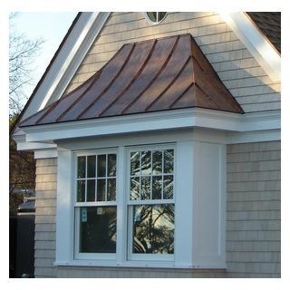 Roof Over Window, Bay Window Exterior Ideas, Bay Window Exterior, Copper Awning, House Awnings, Colonial Cottage, Zinc Roof, Standing Seam Roof, Standing Seam Metal Roof