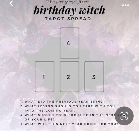 Tarot Birthday, Birthday Tarot, Birthday Spread, Biddy Tarot, Witch Tarot, Tarot Spread, Witchy Things, Previous Year, Tarot Spreads