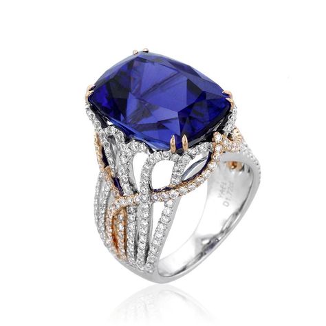 Reminiscing about one of my favorite designs, "Divine" tanzanite and diamond ring won the 2013 JCK Jewelers Choice Awards in the Tanzanite Jewelry Over $10,000 Cateogory. Inspired by the beauty and fury of the Pacific Ocean, this 18k rose and white gold ring features a 19.63ct. tanzanite accented with 1.71 cts. t.w. colorless diamonds. #tanzanitering #yaeldesigns #awardwinning Award Winning Jewelry, Ceylon Blue Sapphire, Tanzanite Jewelry, Tanzanite Diamond Ring, Tanzanite Diamond, Tanzanite Ring, Blue Sapphire Diamond, Bling Rings, Exquisite Jewelry