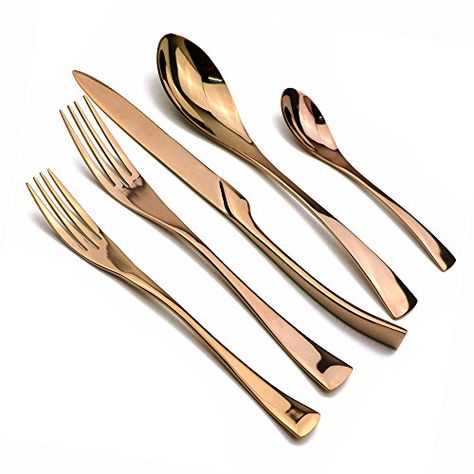 JANKNG 20-Piece 18/10 Stainless Steel Rose Gold Flatware ... https://www.amazon.ca/dp/B01M3UV0TG/ref=cm_sw_r_pi_dp_x_giHdAbHY1NG24 Rose Gold Bed, Gold Tableware, Rose Gold Flatware, Copper Flatware, Wedding Registry Ideas, Silverplate Flatware, Gold Flatware, Flatware Sets, Registry Ideas