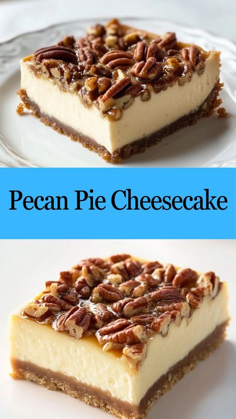 Rich, creamy cheesecake topped with a layer of caramelized pecans—this Pecan Pie Cheesecake is the ultimate dessert indulgence for any nut lover! 🌰🍰✨ #CheesecakeAndPieFusion #PecanLoversDream #SweetAndNutty #DecadentDessert #CaramelizedPecans #UltimateDessert #PecanPiePerfection #BakingBliss #PieLoversUnite #DessertMagic 🍰 Pecan Pie Topping For Cheesecake, Cheesecake With Graham Cracker Crust, Topping For Cheesecake, Caramelized Pecans, Pecan Pie Cheesecake Recipe, Cream Cheese Cheesecake, Pecan Cheesecake, Pecan Pie Cheesecake, Cheesecake Toppings