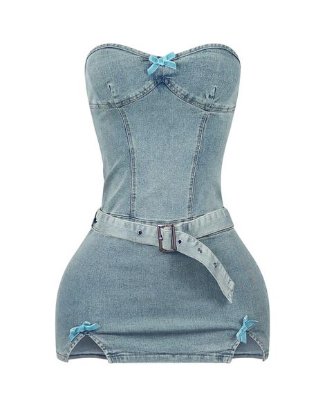 The little bow details 🎀 “Notice Me Denim Tube Mini Dress” Pretty Two Piece Outfits, Edge Outfits, Cute Online Clothing Stores, Tube Mini Dress, Notice Me, Denim Bustier, Blue Outfits, Two Piece Outfits, Mini Tube Dress