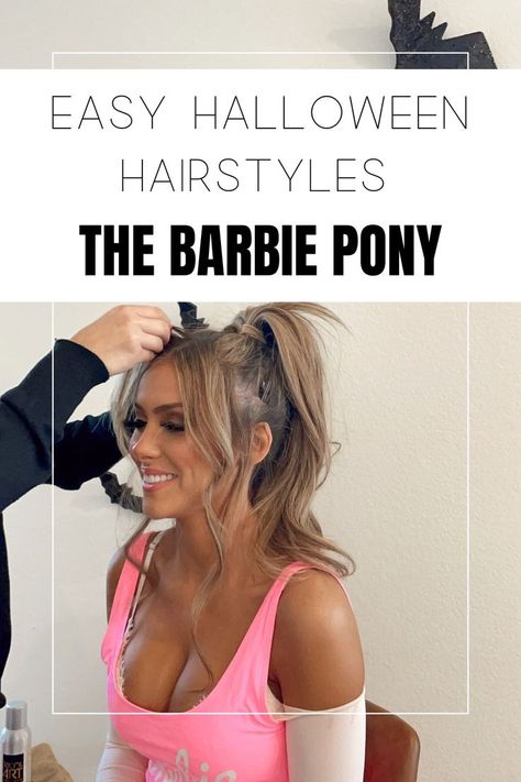 Easy Barbie Inspired Outfits, Barbie Halloween Hairstyle, Barbie Inspired Hair Styles, Barbie Hairstyles Ponytail, Barbie Style Ponytail, Barbie Hair Ponytail, Diy Barbie Hairstyles, How To Do Barbie Hairstyles, Barbie Hair Tutorial Hairstyles