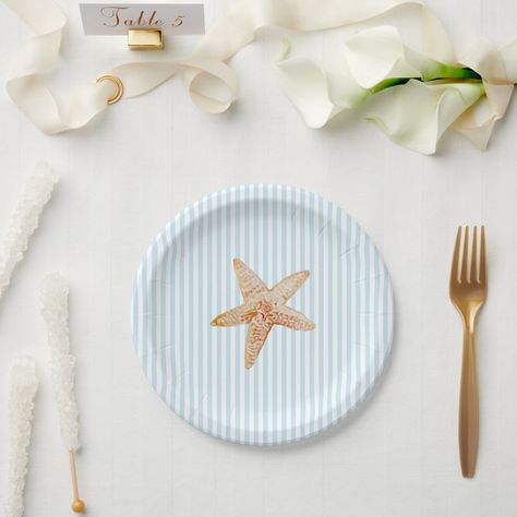 Coastal Birthday Party, Seaside Bachelorette, Coastal Birthday, Starfish Painting, Under The Sea Party, Birthday Idea, Painting Blue, Beach Baby, Paper Plates Party