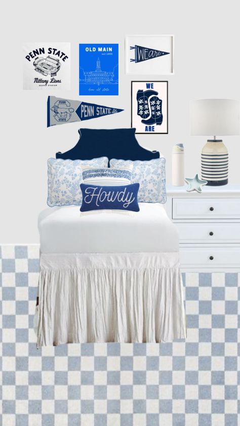 Penn state dorm #pennstate #dorminspo #blue #homedecor #college Penn State Dorm, Dorm Room Inspiration, Dorm Inspo, Happy Valley, Dorm Ideas, Dorm Room Ideas, Room Design Bedroom, Room Makeover Bedroom, Penn State