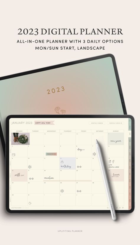 Uplifting Planner 2023 Dated Digital Planner on Ipad Goodnotes app with apple pencil Ipad Notability, Landscape Planner, Landscape Minimalist, Digital Planner For Goodnotes, Planner For Goodnotes, Planner Writing, Planner Setup, Planner Minimalist, Daily Planner Pages