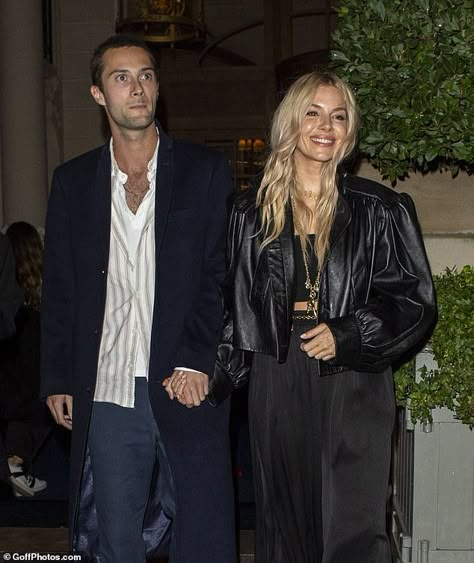 Sienna Miller enjoys a date night with boyfriend Oli Green in Paris Sienna Miller Leather Jacket, Sienna Miller Style 2024, Plain Black Crop Top, Sienna Miller Hair, Sienna Miller Style, Ireland Fashion, Black Leather Shorts, Cropped Leather Jacket, Outfit Plan