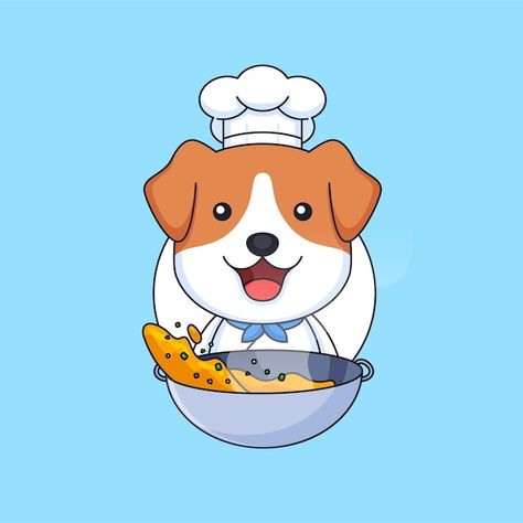 Vector cute chef puppy dog cooking stree... | Premium Vector #Freepik #vector #chef-cartoon #chef-character #chef #restaurant-chef Chef Character, Chef Cartoon, Cartoon Chef, Chef Restaurant, Animal Mascot, Chefs Hat, American Bully, Dog Wear, Frying Pan