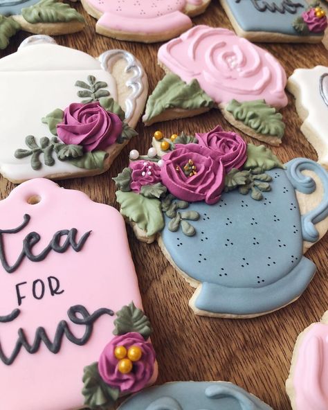 Tea For Two Cookies, Tea Time Baby Shower Ideas, Tea Party Baby Shower Cookies, Tea Themed Baby Shower Ideas, Tea For Two Baby Shower Ideas, Tea Party Baby Shower Ideas, Twin Baby Shower Ideas, Baby Shower Ideas Themes, Baby Shower For Twins