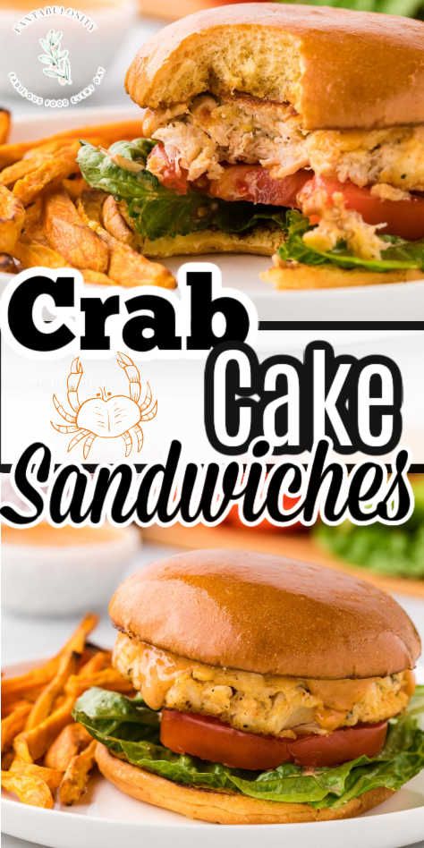 Two images showing crab cake sandwiches, close-up's with bite taken out of it. Crab Cakes Sandwich, Crab Cake Sandwich Recipe, Cake Sandwich Recipe, Crab Sandwich Recipe, Cake Sandwiches, Crab Cakes Easy, Crab Cake Sandwich, The Perfect Sandwich, Crab Sandwich