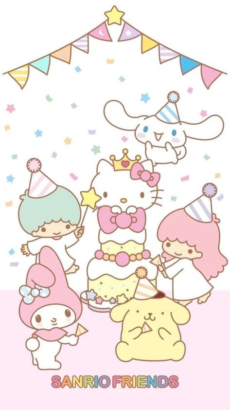 Sanrio Birthday, Hello Kitty Birthday Theme, Sanrio Party, 헬로키티 배경화면, Cool Backgrounds For Iphone, Sanrio Wallpapers, Happy Birthday Wallpaper, Hello Kitty Images, Birthday Wallpaper