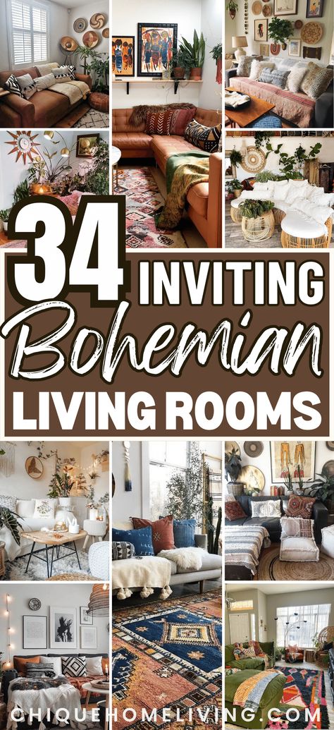 Looking to infuse your living space with laid-back charm and eclectic beauty? Explore these 34 Inviting Bohemian Living Room Ideas! Boho Livingroom Ideas, Bohemian Interior Design Living Rooms, Small Eclectic Living Room, Classy Boho Living Room, Wallpaper Esthetics, Chic Boho Living Room, Bohemian Living Room Ideas, Boho Chic Interior Design, Hippie Styles