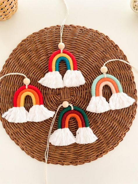 A lovely thoughtful gift for friends, family or just to treat yourself! Finished with a natural wooden bead and open cord for easy attachment. All our rainbows are hand stitched together (no felt backing here) so they look exactly the same from both sides. Perfect for hanging anywhere so they can be enjoyed from every angle! Add a few drops of essential oils to the wooden bead, hang from the rear view mirror of your car and you've got yourself a cute air freshener! Our rainbows also make great g Beer Can Glass Cup, Rainbow Car, Car Mirror Hangers, Rear View Mirror Hanger, Rainbow Keychain, Car Hangers, Macrame Rainbow, Mirror Hangers, Beaded Rope