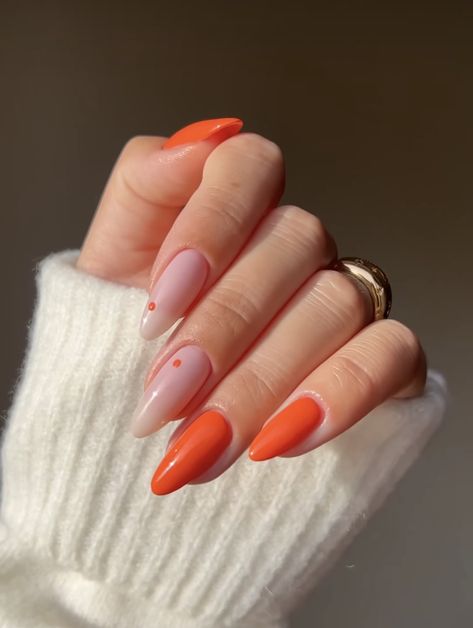 Orange Manicure, Nail Art Pastel, Army Nails, Hello Nails, Hippie Nails, Subtle Nails, Ombre Acrylic Nails, Pink Nail, Orange Nails