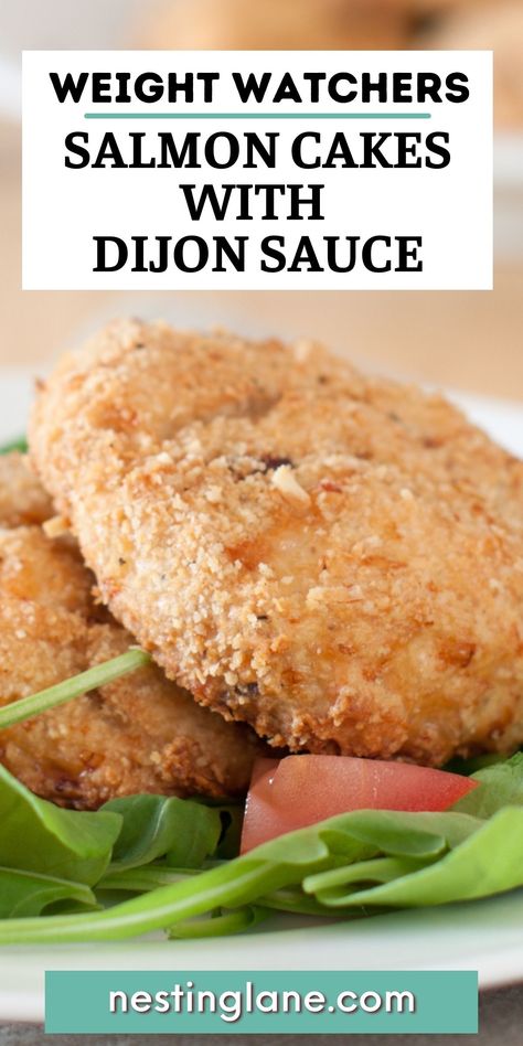 Weight Watchers Salmon Cakes with Dijon Sauce! Made with fresh salmon, scallions, and panko breadcrumbs, these crispy cakes are packed with flavor and protein. Plus, they're easy to make and perfect for any night of the week. The tangy Dijon sauce adds a zesty kick and brings the whole dish together. With just a few SmartPoints per serving, these salmon cakes are a great choice. Give this recipe a try and discover a new favorite dinner option! Weight Watchers Salmon, Healthy Salmon Cakes, Crispy Cakes, Easy Salmon Cakes, Salmon Casserole, Salmon Bites Recipe, Ww Dinner, Canned Salmon Recipes, Dijon Sauce