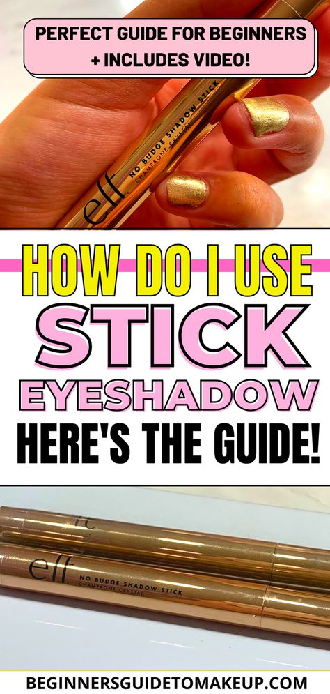 Ever wondered how to get flawless eyeshadow in only 1 minute?! Here’s the perfect guide for confused makeup beginners to learn all about getting the most from their eyeshadow in UNDER a minute! + includes a video tutorial!! #eyeshadow How To Apply Eyeshadow Stick, How To Use Eyeshadow Stick, Eye Shadow Stick Tutorial, Elf Eyeshadow Stick, Eyeshadow Stick Tutorial, How To Use Eyeshadow, Essence Eyeshadow, How To Do Eyeshadow, Stick Eyeshadow