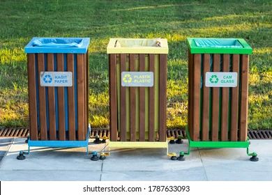 Different Color Dustbins Stock Photos, Images & Photography | Shutterstock Wood Bin, A Frame Cabin Plans, Green Grass Background, Garbage Bin, A Frame Cabin, Recycling Bins, Image Photography, Yellow Color, Wood Projects