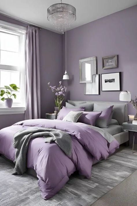 Light Purple Walls Room Ideas, Room Color Schemes Purple, Purple And Grey Room Ideas, Bedroom Inspirations Purple, Gray And Purple Bedroom Ideas, Grey Purple Bedroom, Lilac And Grey Bedroom, Lavender And Grey Bedroom, Light Grey Bedroom Ideas