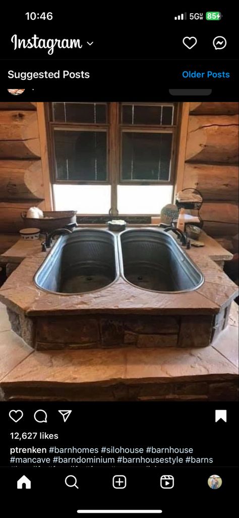 Water Trough Bathtub, Horse Trough Bathtub, Trough Bathtub, Clawfoot Tub Ideas, Outside Bathtub, Double Bathtub, Diy Composting Toilet, Western Bathrooms, Dry Cabin