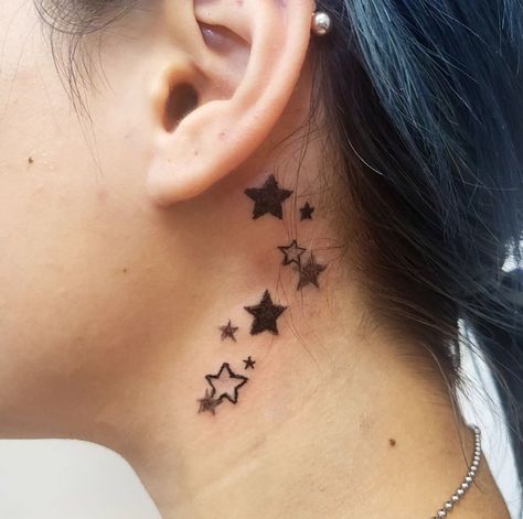 @/ thyparty on Instagram Delulu Tattoo, Star Neck Tattoos, Ear Tattoo Men, Behind Ear Tattoo Men, Random Tattoos, Tattoo Behind Ear, Tattoo Tiny, Tattoos Inspo, Star Tattoo Designs