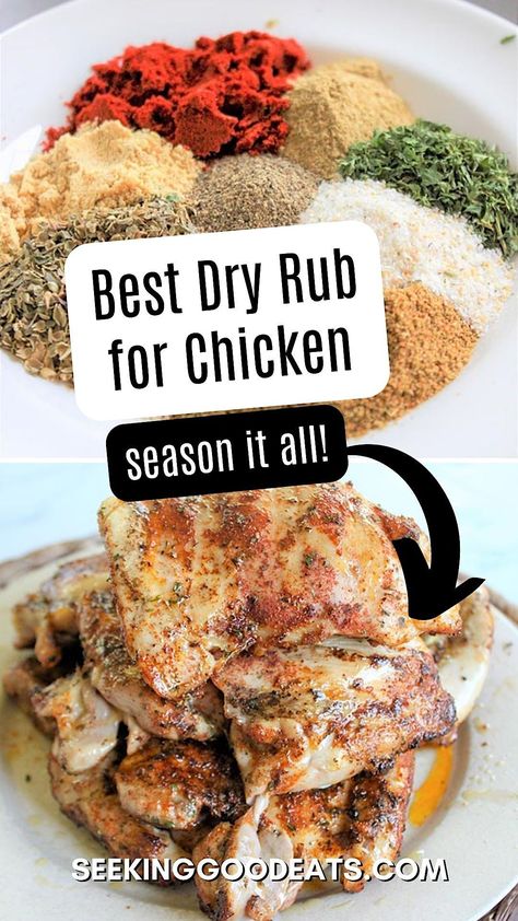 This healthy homemade dry rub for chicken has the best flavor and can be used on all chicken! A simple, easy recipe for perfectly seasoned chicken every time! By the way you can also use it on pork, lamb, and vegetables as well! It's so good you should double the recipe and store the extras for later. This recipe is sugar free, gluten free, low carb, and keto. Chicken Rub Recipe, Smoked Chicken Rub, Best Chicken Seasoning, Rub For Chicken, Chicken Rub Recipes, Chicken Seasoning Recipes, Dry Rub For Chicken, Recipe For Pork, Homemade Dry Rub