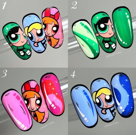 Characters Nails Design, Nail Designs Cartoon Disney, Cartoon Character Nail Designs, Cartoon Nails Design, Nail Art Cartoon Characters, Cartoon Art Nails, Chinese Nails Designs, Nail Art Cartoon, Chinese Nails